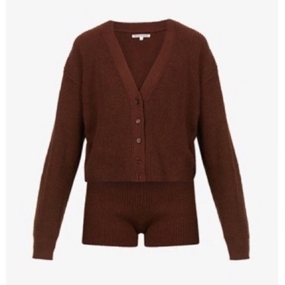 Reformation Brown Fiore Cardigan And Short Set New - Picture 13 of 13